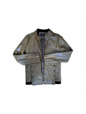 Hong Meng Caramel Faux Leather Moto Jacket | Zip Details | Small Fit